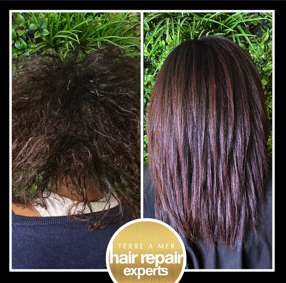 This picture shows Afro Hair after a Keratin Treatment. Before and After image.